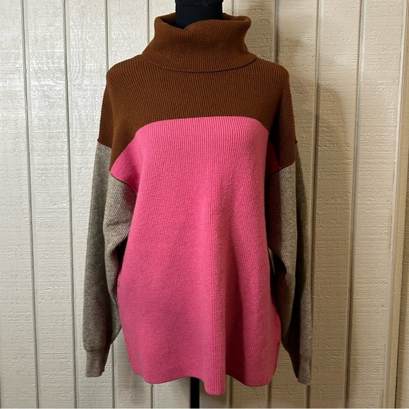 Free People Softly Structured Colorblock Mockneck Sweater, size small. - Picture 2 of 5